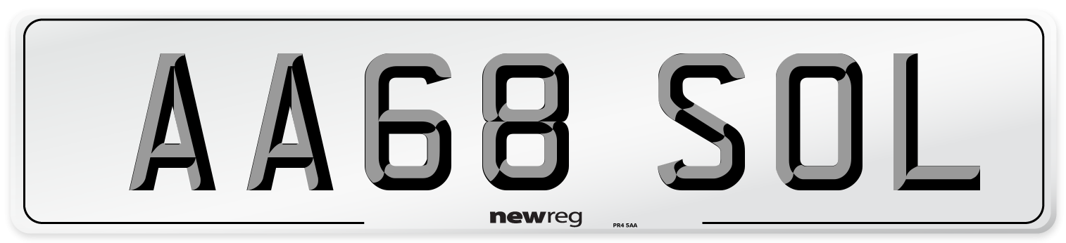 AA68 SOL Number Plate from New Reg
